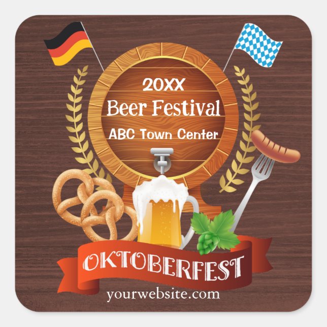 Sticker Carré Baril de bière Oktoberfest (Devant)