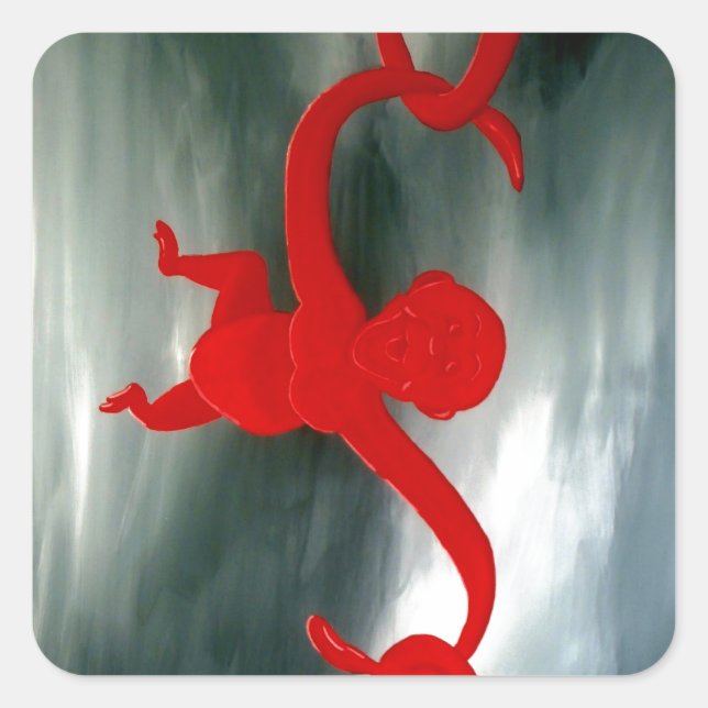 Sticker Carré Baril plein de singes amusant (Devant)