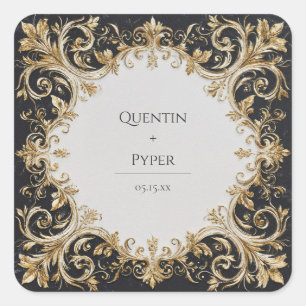 Sticker Carré Baroque Orné Mariage Marbre Doré Opulent