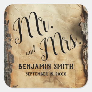 Sticker Carré Barre d'arbre rustique Parchemin Vintage Mariage F