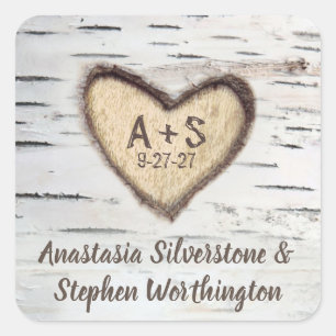 Sticker Carré Barre de bouleau Mariage campagnard rustique Faveu