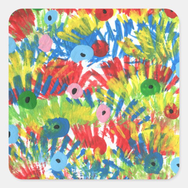 Sticker Carré Barre d'oiseaux Plumes peinture originale d'art Ab (Devant)