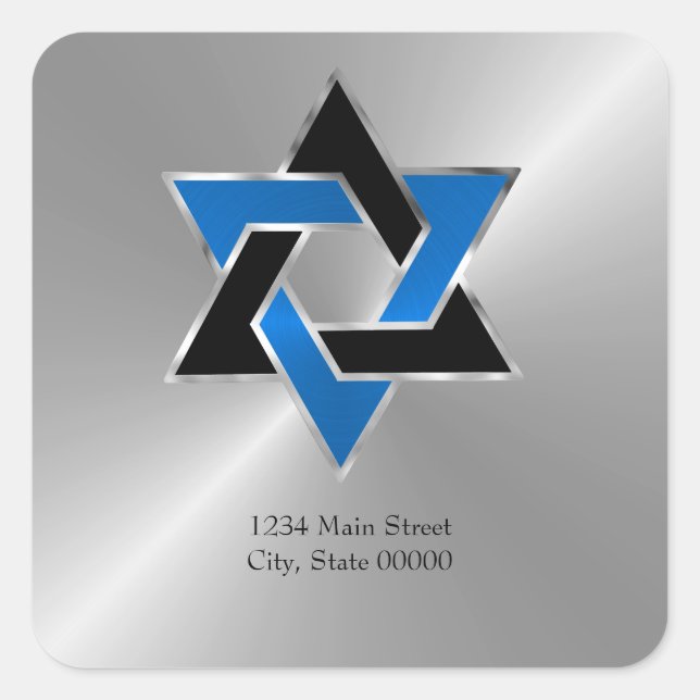 Sticker Carré Barre Mitzvah Silver Blue Black Star Adresse Sceau (Devant)