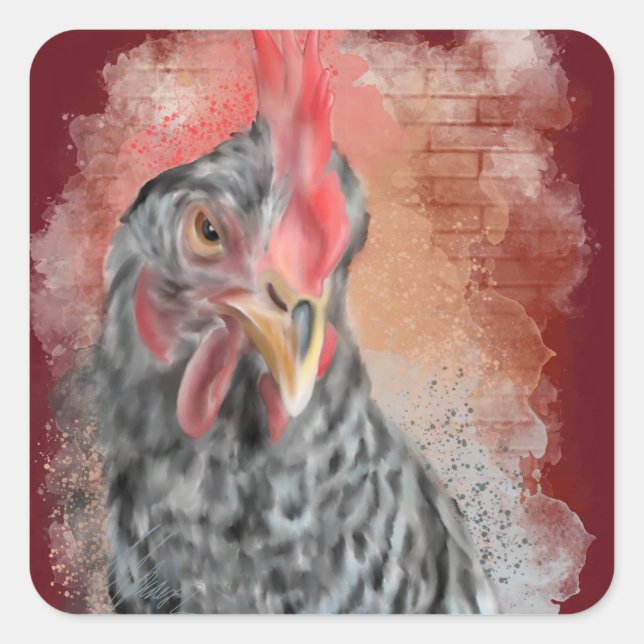 Sticker Carré Barred Rock Hen Classic (Devant)