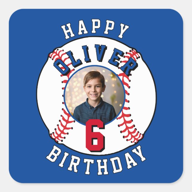 Sticker Carré Baseball Ball Kids Photo Anniversaire (Devant)
