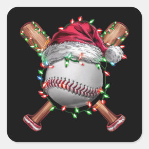 Sticker Carré Baseball de Noël Santa Sports Xmas Fêtes