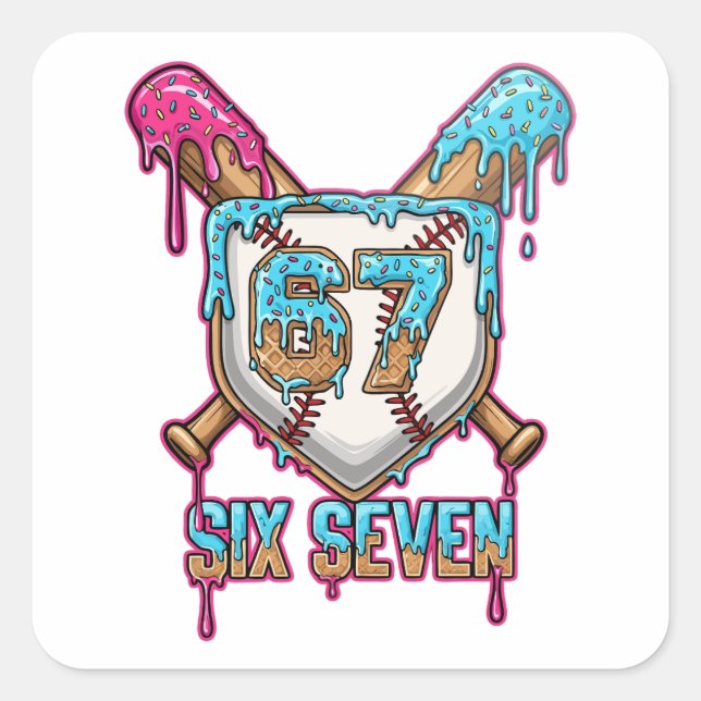 Sticker Carré Baseball Drip 67 Meme — Player 6-7 / Six Seven (Devant)