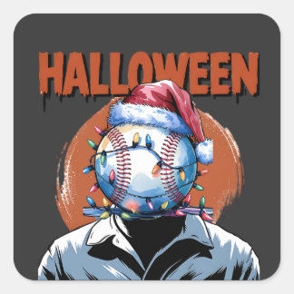 Sticker Carré Baseball festif : Halloween se rencontre Noël