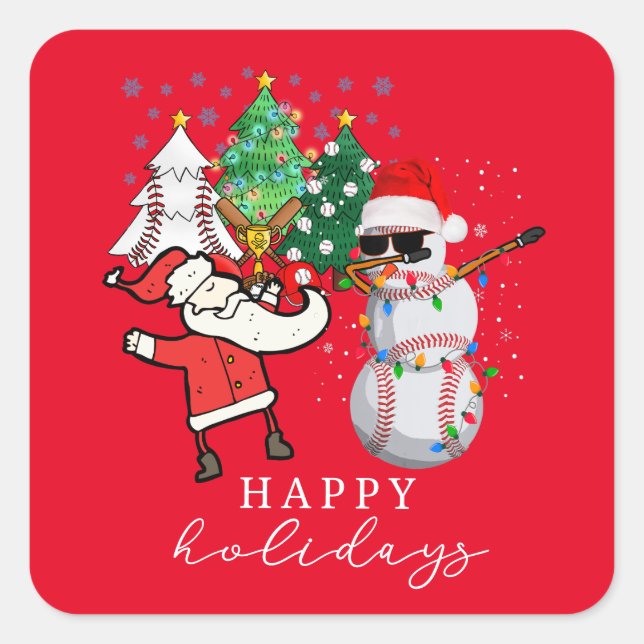 Sticker Carré Baseball Joyeux Noël avec balle et Père Noël (Devant)