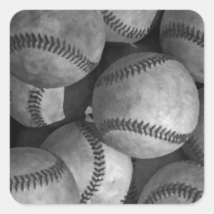Sticker Carré Baseball noir et blanc