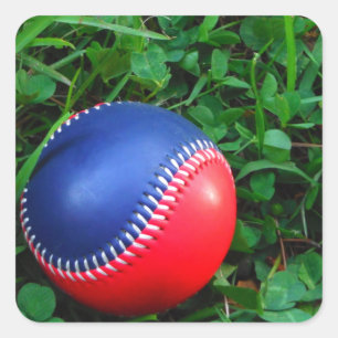 Sticker Carré Baseball Rouge et Bleu avec Stitch Blanc