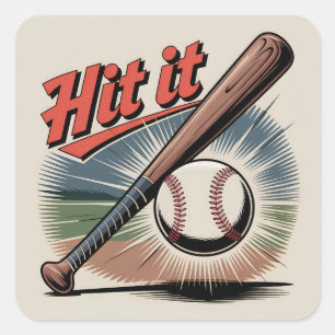 Sticker Carré Baseball vintage "Hit It" Sports rétro