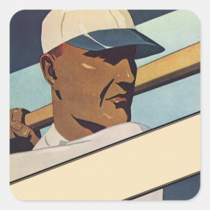 Sticker Carré Baseball vintage sportif, batteur, art stylisé