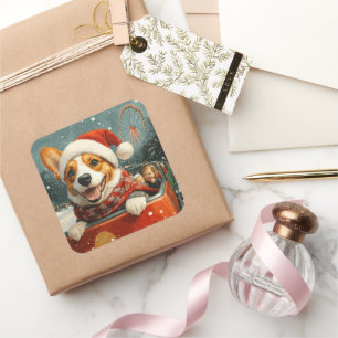 Sticker Carré Basenji Dog Roller Dessous de verre Noël