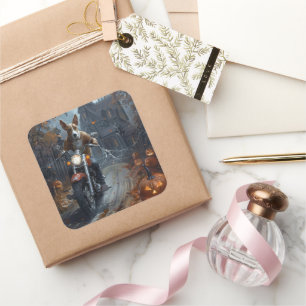 Sticker Carré Basenji équitation moto Halloween effrayant