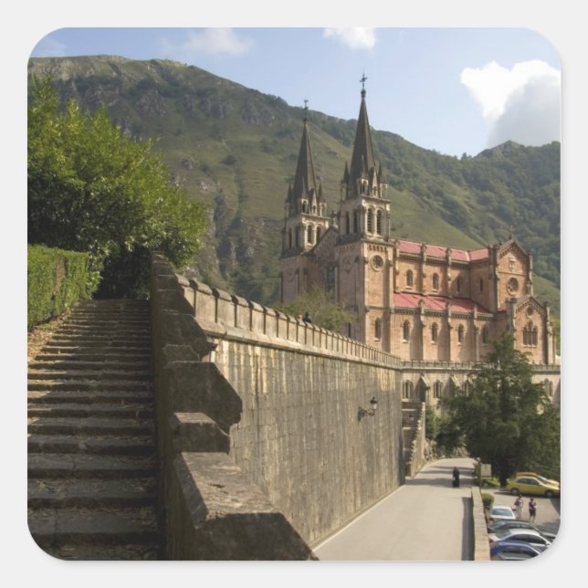 Sticker Carré Basilique de Covadonga, nord-ouest de l'Espagne. (Devant)