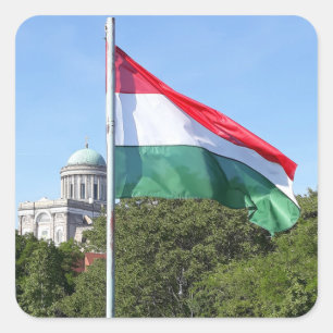 Sticker Carré Basilique d'Esztergom et drapeau hongrois