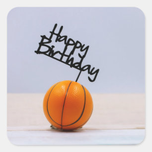 Sticker Carré Basket avec Joyeux anniversaire sur arrière - plan
