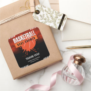 Sticker Carré Basket-ball moderne Orange Ball Baby shower