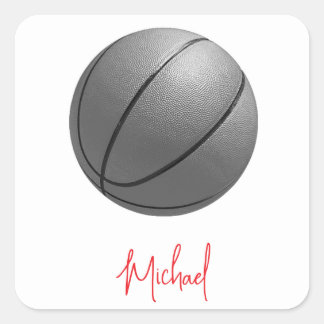 Sticker Carré Basket-ball noir et blanc Votre nom Personnalisé