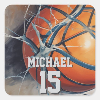 Sticker Carré Basket-ball Votre nom