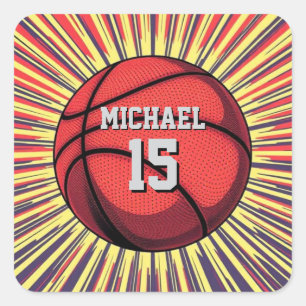 Sticker Carré Basket-ball Votre nom Pop Art
