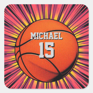 Sticker Carré Basket-ball Votre nom Pop Art