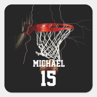 Sticker Carré Basketball Ajouter Votre Nom Et Votre Numéro
