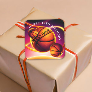 Sticker Carré Basketball Ball Sports Joyeux anniversaire