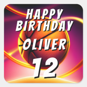 Sticker Carré Basketball Ball Vivid Sports heureux Anniversaire