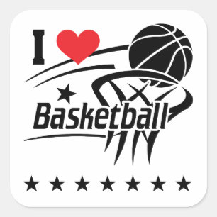 Sticker Carré Basketball, I Love Basketball