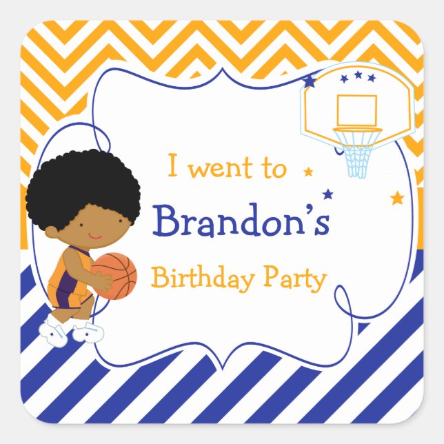 Sticker Carré Basketball mignonne African American Boy 'Je suis  (Devant)