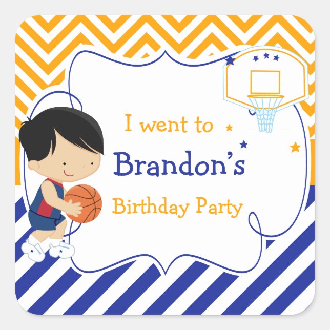 Sticker Carré Basketball mignonne Black Hair Boy 'Je suis allé à (Devant)