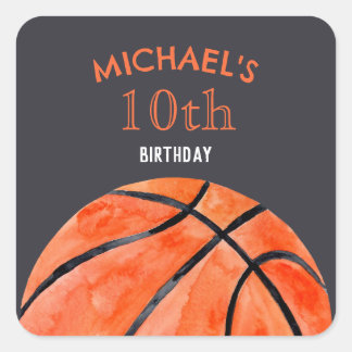 Sticker Carré Basketball Sports Boy 10th Birthday Party