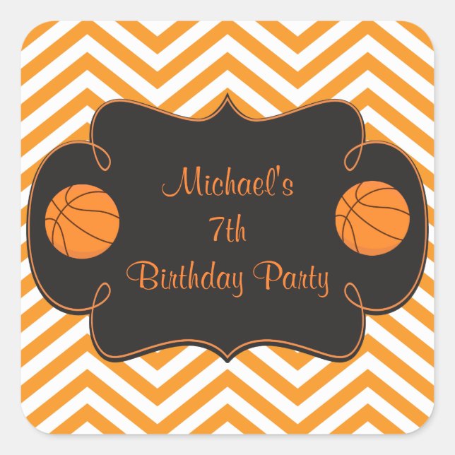 Sticker Carré Basketball Sports Orange Birthday (Devant)
