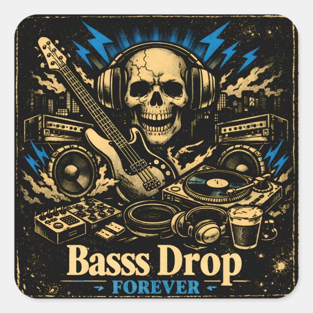 Sticker Carré Bass Drop – Puissance Musicale Basse Fréquence (Devant)