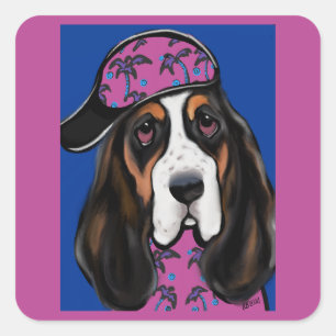 Sticker Carré Basset Hound