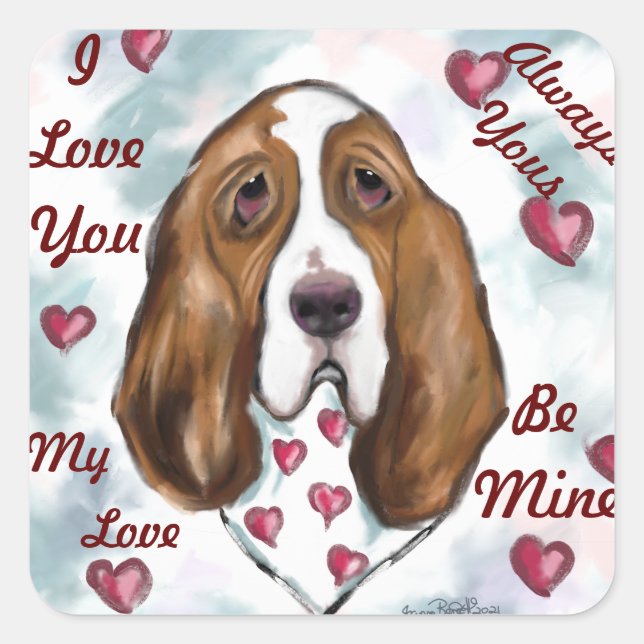 Sticker Carré Basset hound (Devant)