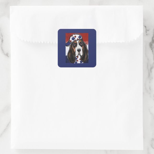 Sticker Carré Basset Hound (Sac)