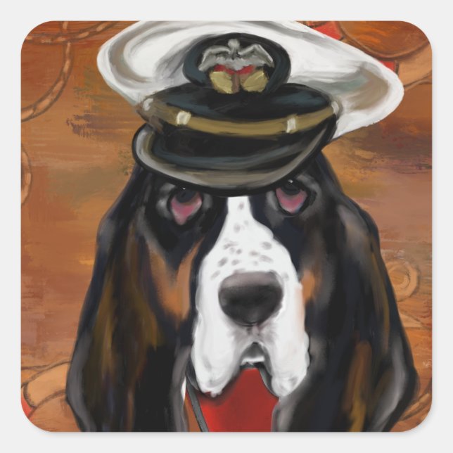 Sticker Carré Basset hound (Devant)