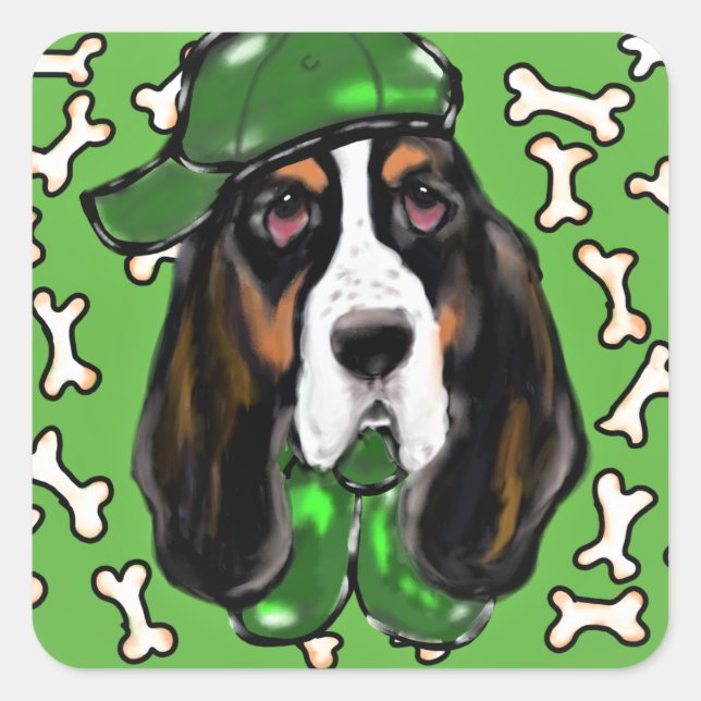 Sticker Carré Basset Hound (Devant)