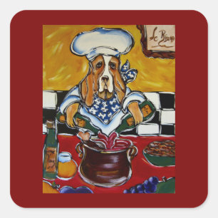 Sticker Carré Basset Hound chef