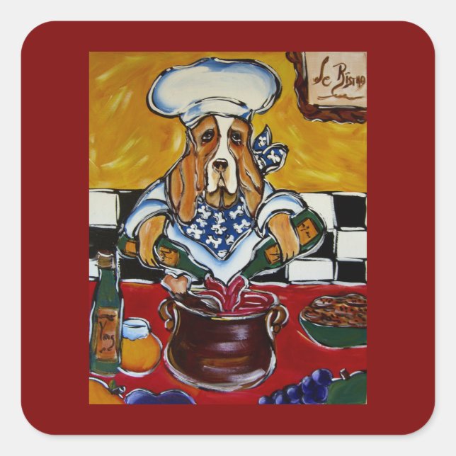 Sticker Carré Basset Hound chef (Devant)