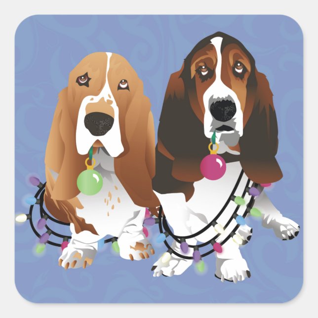 Sticker Carré Basset Hound Peace Love Joie Noël Design (Devant)