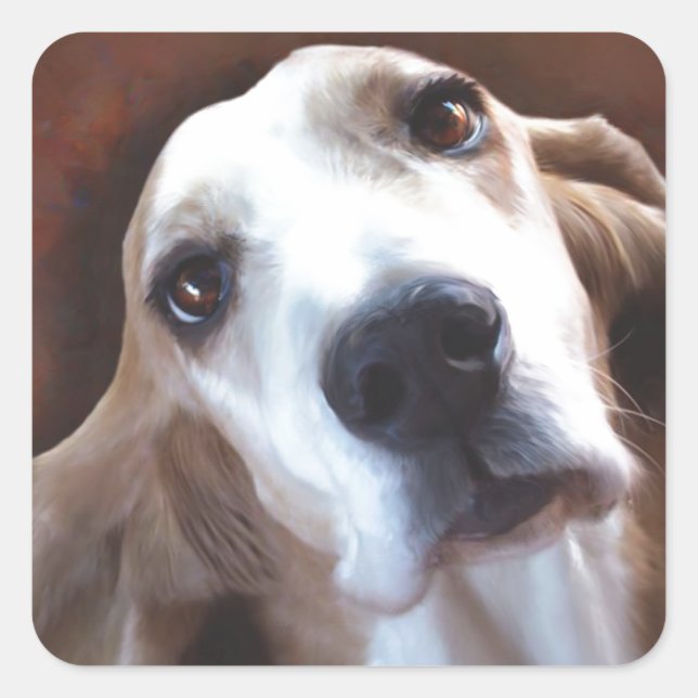 Sticker Carré Basset Hound Peinture d'Art Portrait (Devant)