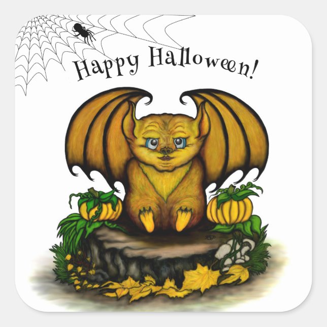 Sticker Carré Bat d'Halloween mignonne (Devant)
