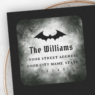 Sticker Carré Bat Halloween noir grunge adresse de retour