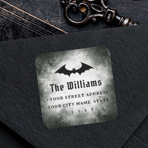 Sticker Carré Bat Halloween noir grunge adresse de retour
