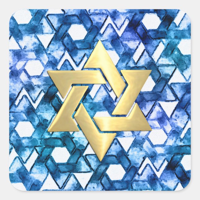 Sticker Carré Bat mitzvah Blue Medley Aquarelle Star Damask (Devant)