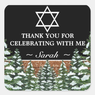 Sticker Carré Bat mitzvah de pin de la forêt de neige noire Merc